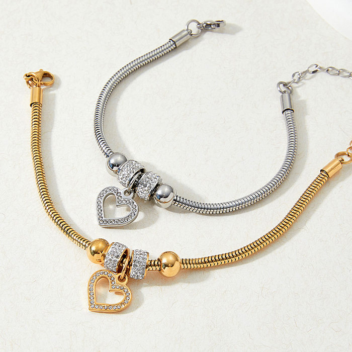 Pulseiras de aço inoxidável em forma de coração da moda embutidas em zircão pulseiras de aço inoxidável