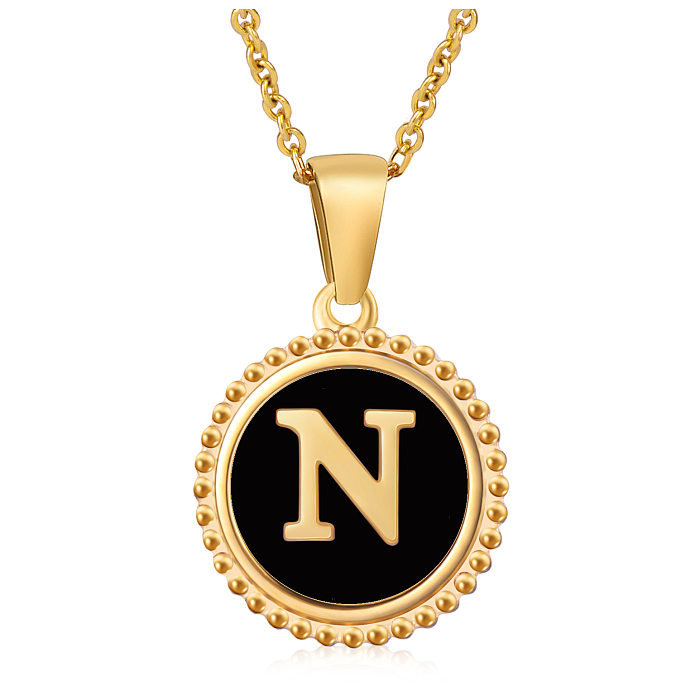Fashion Round Letter Stainless Steel  Pendant Necklace Enamel Gold Plated Stainless Steel  Necklaces