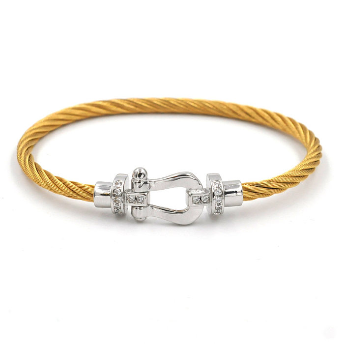 Pulseira casual simples estilo ferradura titânio aço cobre chapeamento zircão banhado a ouro