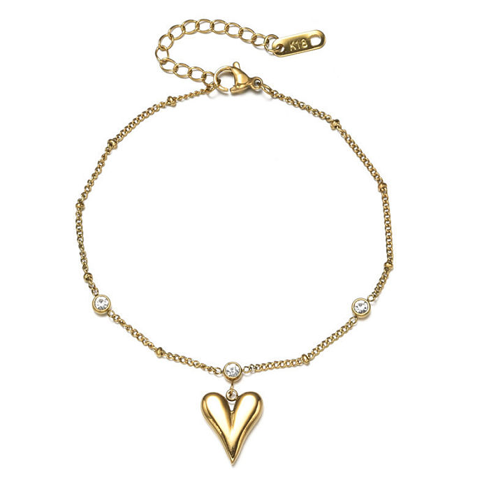 Fashion Adjustable Golden Pendant Heart Inlaid Rhinestone Stainless Steel Anklet Bracelet