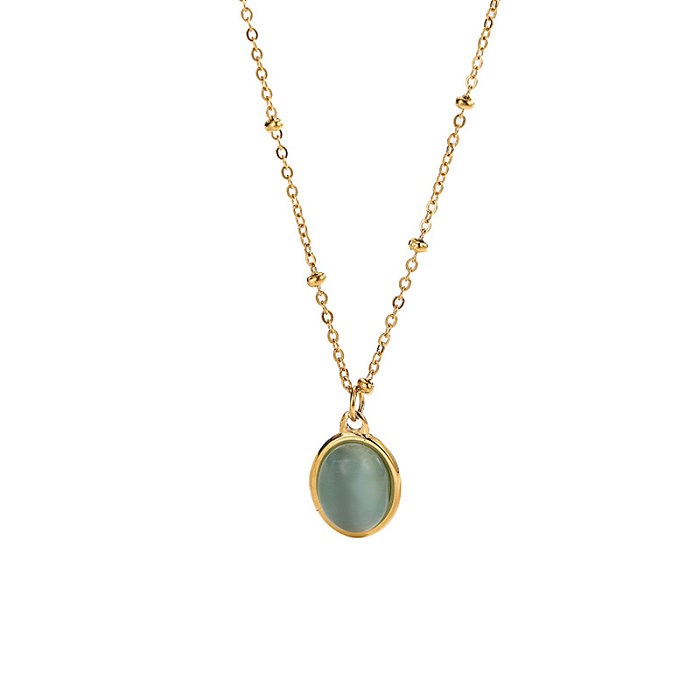 Einfache Opal-Halskette mit geometrischer Edelstahlbeschichtung, 1 Stück