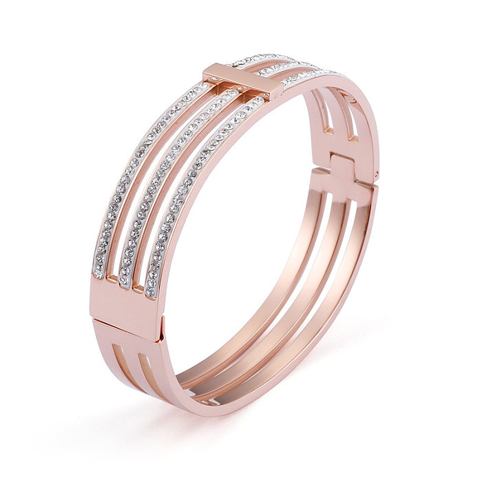 Fashion Geometric Titanium Steel Bangle Inlay Rhinestones Stainless Steel Bracelets