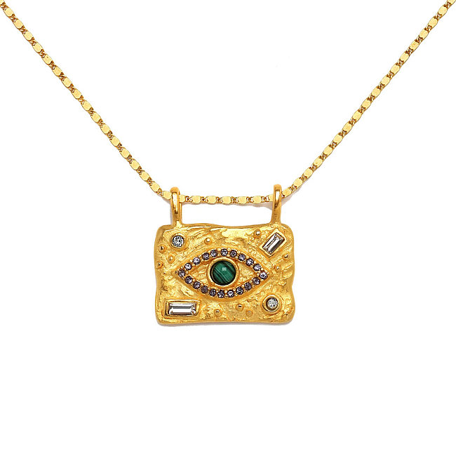 Retro Devil'S Eye Stainless Steel  Copper Plating Inlay Zircon 18K Gold Plated Pendant Necklace