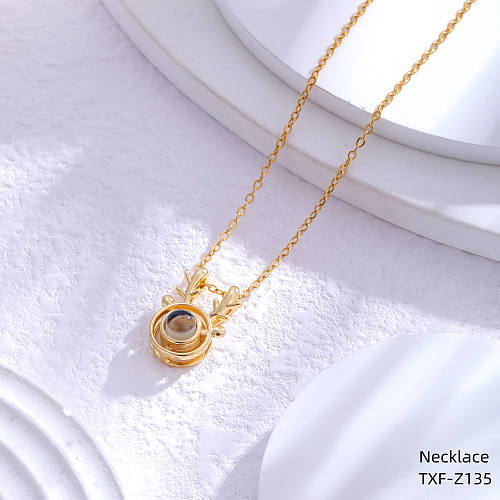Romantic Simple Style Heart Shape Wings Deer Stainless Steel  Plating Hollow Out Inlay Zircon Gold Plated Necklace