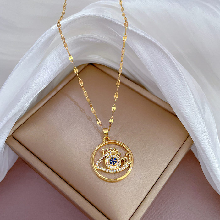 Ethnic Style Eye Stainless Steel Copper Plating Hollow Out Inlay Zircon Pendant Necklace