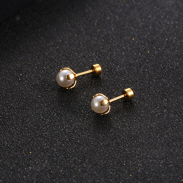 Fashion Stainless Steel Inlaid Pearl Stud Earrings Single Wholesale
