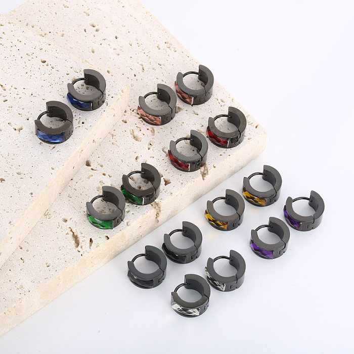 Boucles d'oreilles rondes brillantes de Style Simple, 1 paire, incrustation de placage de couleur unie, verre en acier inoxydable plaqué or 18 carats