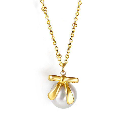 Classic Style Geometric Bow Knot Stainless Steel  Plating Inlay Artificial Gemstones Pendant Necklace