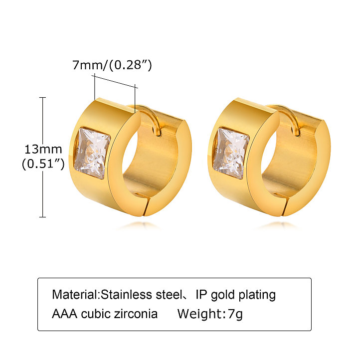 1 par de elegantes pendientes de aro chapados en oro de 18 quilates con incrustaciones de rayas cuadradas y redondas de acero inoxidable