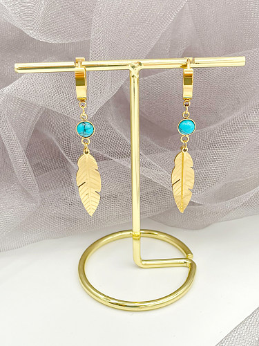 1 Pair Casual Simple Style Leaves Plating Inlay Stainless Steel  Turquoise Gold Plated Drop Earrings