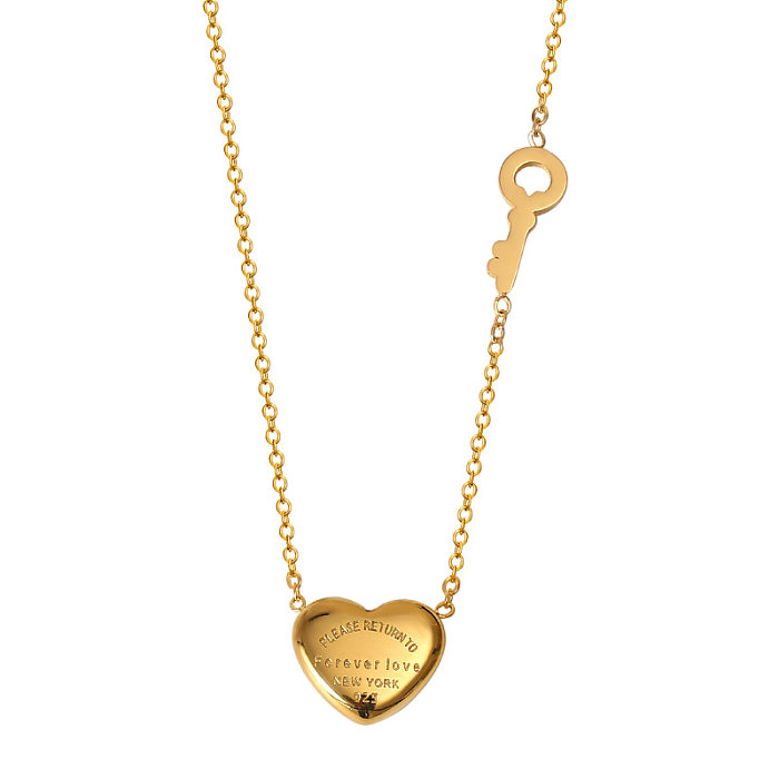 IG-Stil, schlichter Stil, Buchstabe, Herzform, Schlüssel, Edelstahl-Beschichtung, ausgehöhlte 18-Karat-vergoldete Halskette