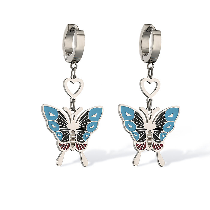 1 Pair Simple Style Commute Butterfly Enamel Plating Stainless Steel 18K Gold Plated Drop Earrings