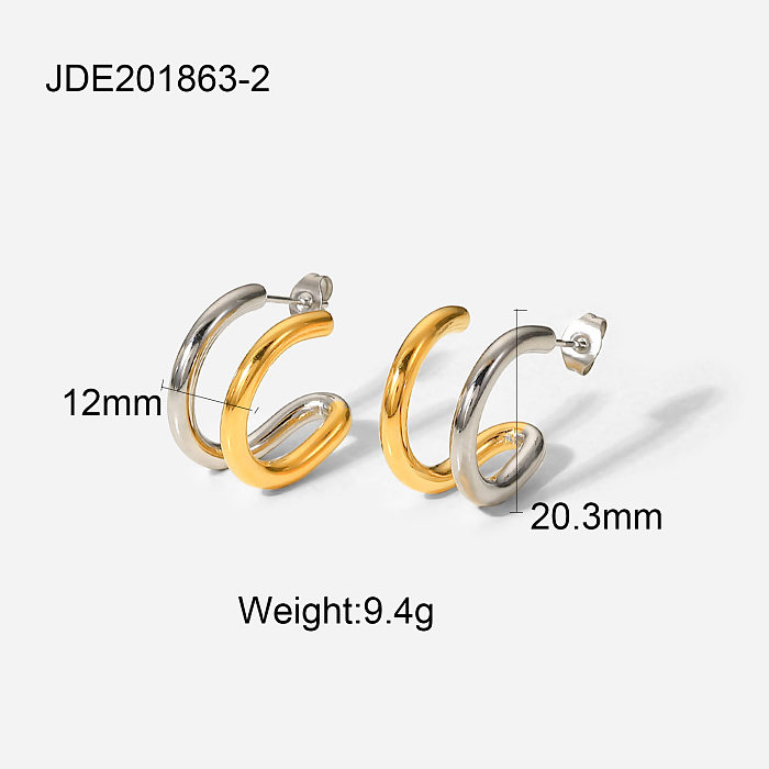 Modische geometrische Übergabe-Ohrringe aus 18 Karat vergoldetem Edelstahl in Gold und Silber