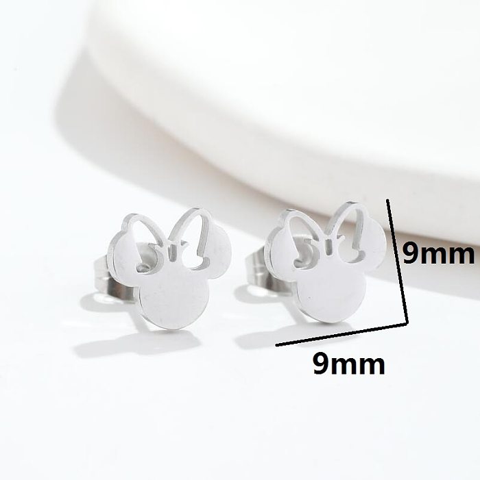 Fashion Heart Shape Smiley Face Flower Stainless Steel  Ear Studs 1 Pair