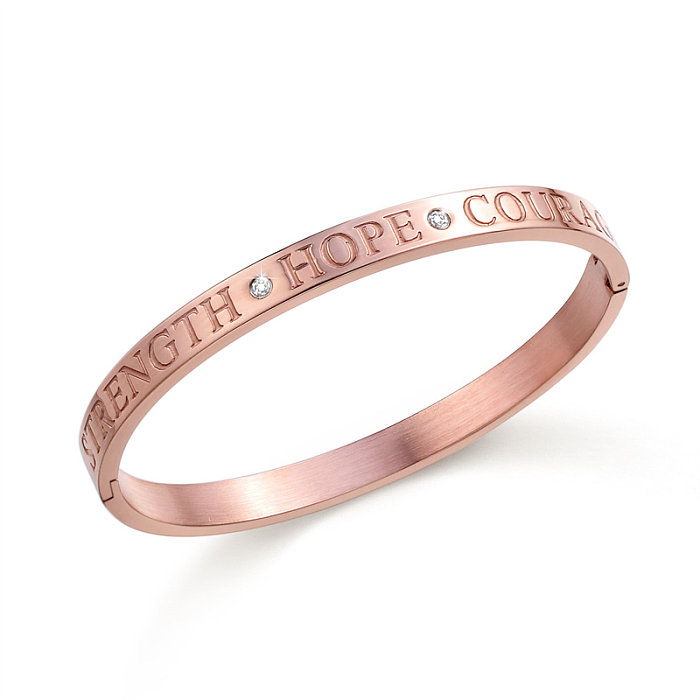 Casual Simple Style Classic Style Letter Stainless Steel Titanium Steel Polishing Plating Inlay Zircon Rose Gold Plated Bangle