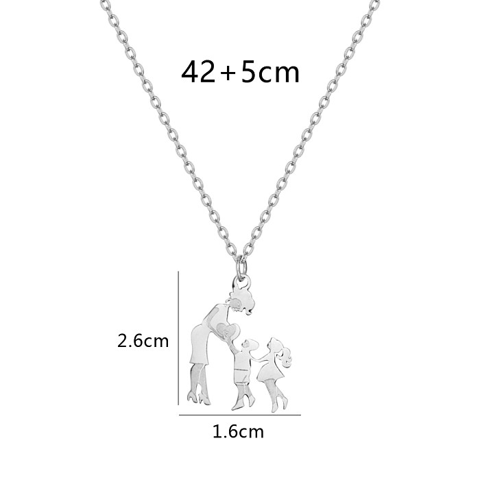 1 Piece French Style Simple Style A Family Of Three Stainless Steel  Hollow Out Pendant Necklace