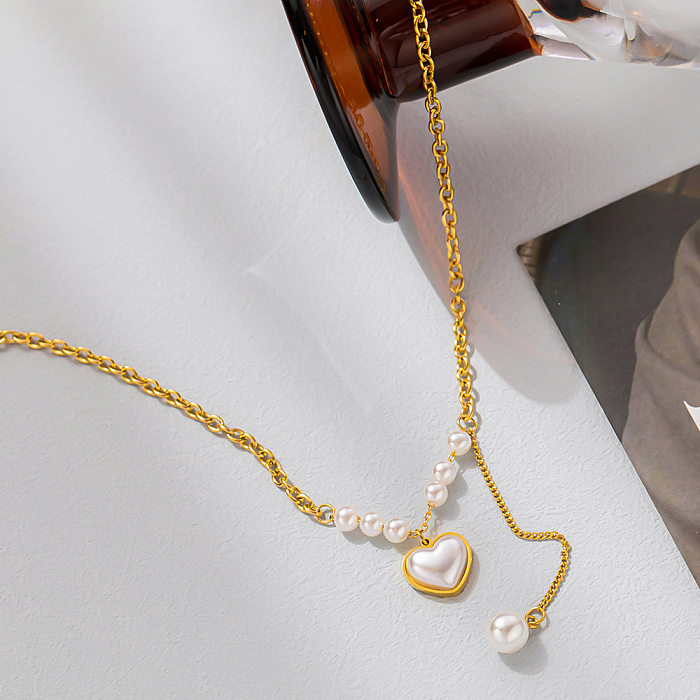 Sweet Tassel Heart Shape Freshwater Pearl Stainless Steel Plating Necklace