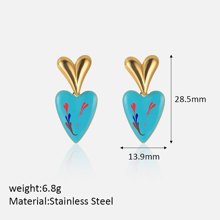 1 Pair Cute Sweet Heart Shape Plating Stainless Steel  18K Gold Plated Drop Earrings