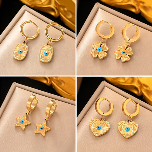 1 Pair Vintage Style Devil'S Eye Enamel Plating Stainless Steel 18K Gold Plated Drop Earrings