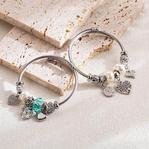 Brazalete de diamantes de imitación de perlas artificiales con incrustaciones de aleación de acero inoxidable con forma de corazón lindo elegante