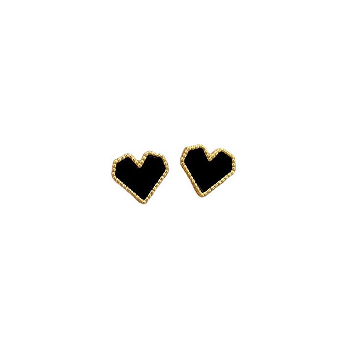1 Pair Casual Simple Style Heart Shape Plating Inlay Stainless Steel Shell Ear Studs