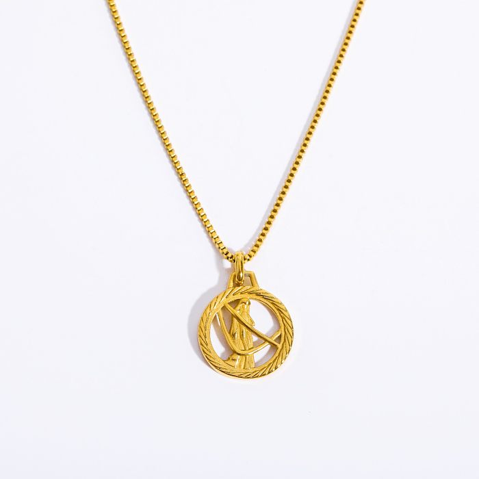 Casual Retro Simple Style Constellation Stainless Steel  Plating Hollow Out Carving 18K Gold Plated Pendant Necklace