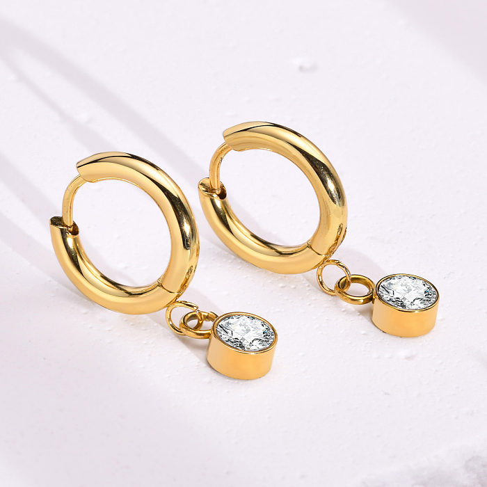 1 par de pendientes chapados en oro de circonita de acero inoxidable con incrustaciones geométricas de estilo Simple de estilo Vintage