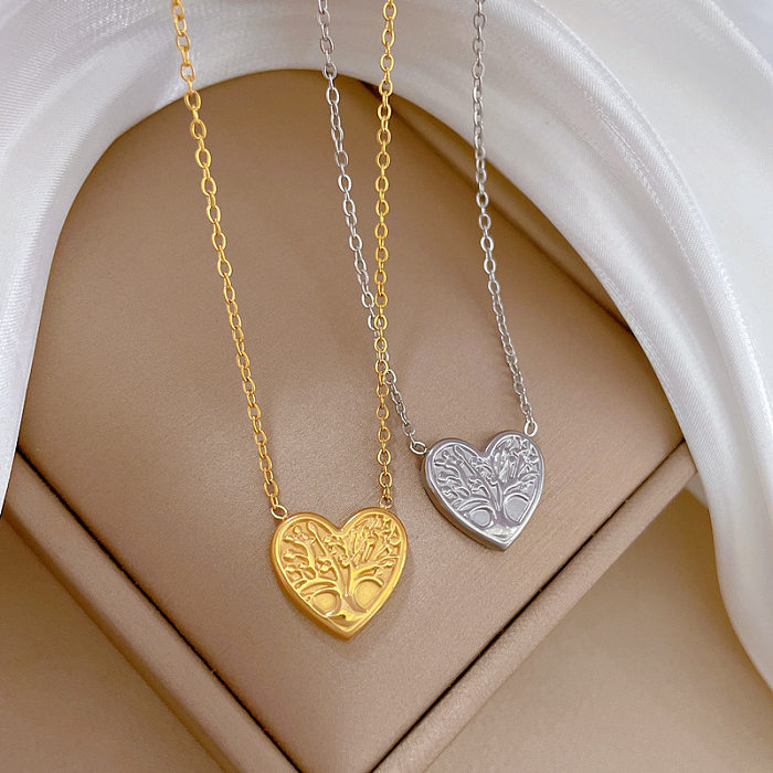 Retro Tree Heart Shape Stainless Steel Necklace 1 Piece