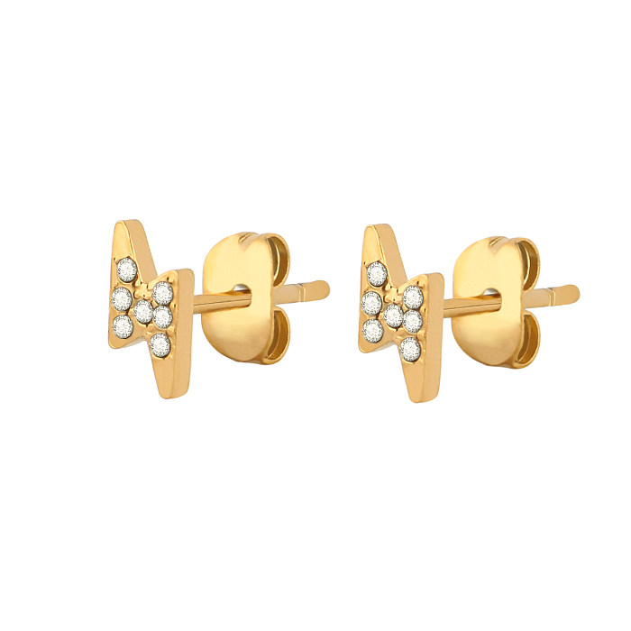 1 Pair Simple Style Classic Style Moon Eye Lightning Plating Inlay Stainless Steel  Zircon Gold Plated Ear Studs