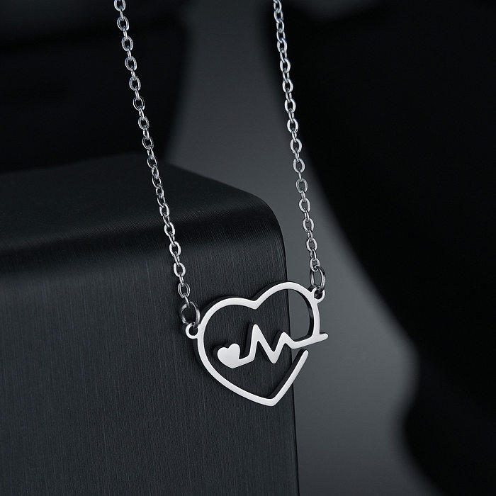 South Korea Popular Heart Pendants ECG Heartbeat Stainless Steel  Necklace