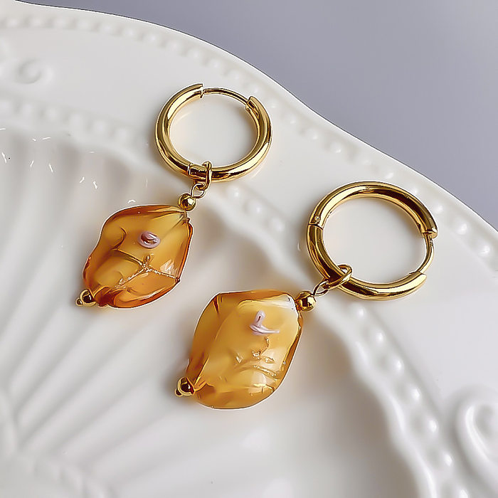 1 Paar süße Wellen-Ohrringe aus Edelstahl, Glas, 18 Karat vergoldet