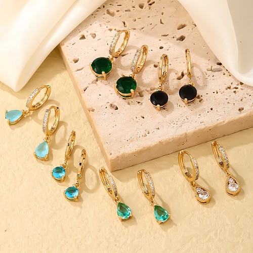 1 Pair Casual Sweet Simple Style Round Water Droplets Plating Inlay Stainless Steel  Zircon Gold Plated Drop Earrings