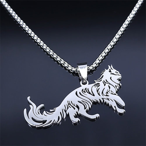 Gothic Hip-Hop Cat Stainless Steel  Hollow Out Pendant Necklace Long Necklace