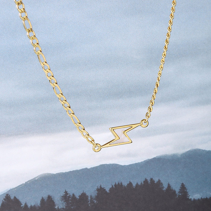 Collier rétro en acier inoxydable plaqué, coquille blanche, foudre, chaîne de clavicule, bijoux