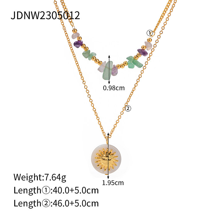 Runde Halskette im IG-Stil mit Edelstahlbeschichtung, Naturstein, Edelstahl, 18 Karat vergoldet