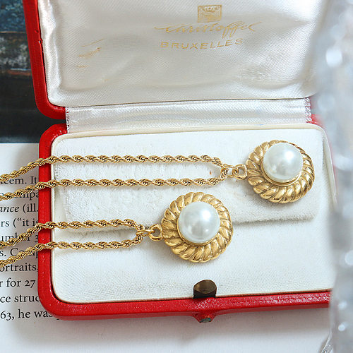 Casual Simple Style Geometric Stainless Steel Plating Inlay Pearl 18K Gold Plated Pendant Necklace