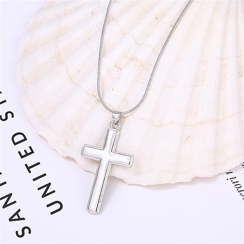 Casual Punk Simple Style Cross Stainless Steel Plating White Gold Plated Pendant Necklace