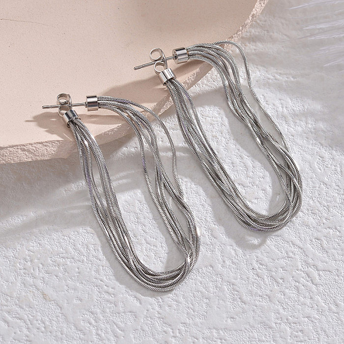 1 paire de boucles d'oreilles pendantes en acier inoxydable plaqué or 18 carats, style moderne, couleur unie