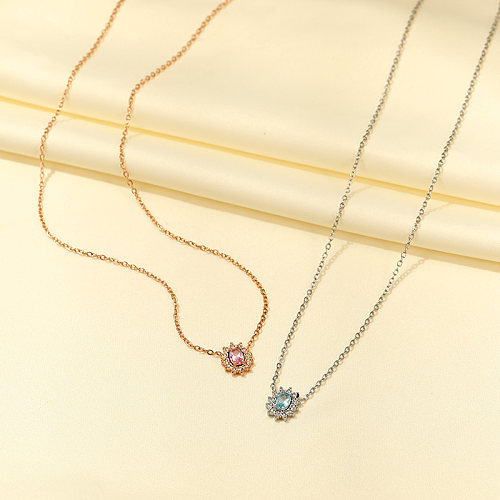 IG Style Einfache ovale Halskette mit Inlay aus Edelstahl und Zirkon mit Rosévergoldung