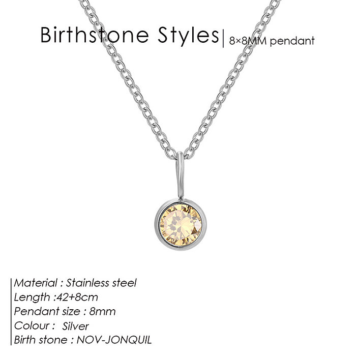 Simple Style Round Stainless Steel  Plating Inlay Rhinestones Pendant Necklace 1 Piece
