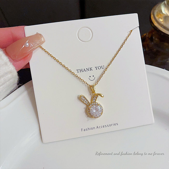 1 Piece Fashion Bunny Ears Stainless Steel Plating Zircon Pendant Necklace