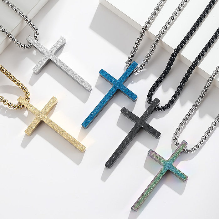 Fashion Simple Frosted Cross Pendant Stainless Steel  Necklace