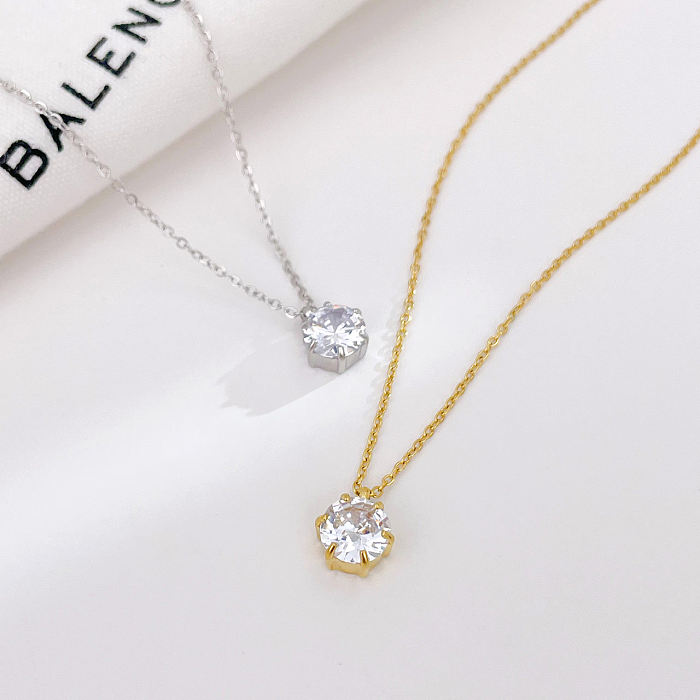 IG Style Simple Style Round Stainless Steel  Plating Inlay Zircon White Gold Plated Gold Plated Pendant Necklace