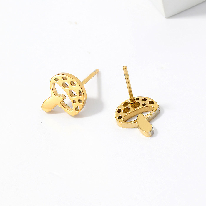 1 Pair Casual Preppy Style Simple Style Animal Ball Mushroom Stainless Steel  Plating Hollow Out 18K Gold Plated Ear Studs