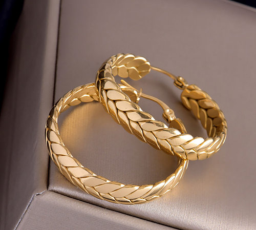 1 Pair Modern Style Simple Style Grain Stainless Steel Plating Gold Plated Hoop Earrings