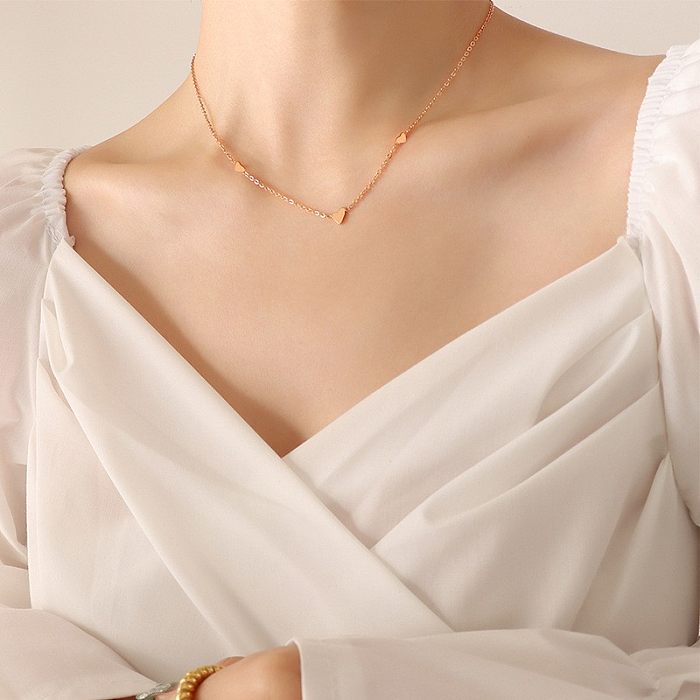 New Minimalist Exquisite All-Match Small Heart Necklace Niche Design Stainless Steel Gold-Plated Collarbone Necklace P647