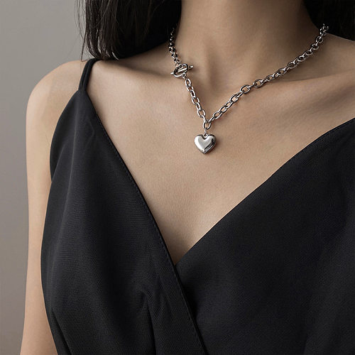 Hip-Hop Heart Shape Stainless Steel Polishing Pendant Necklace