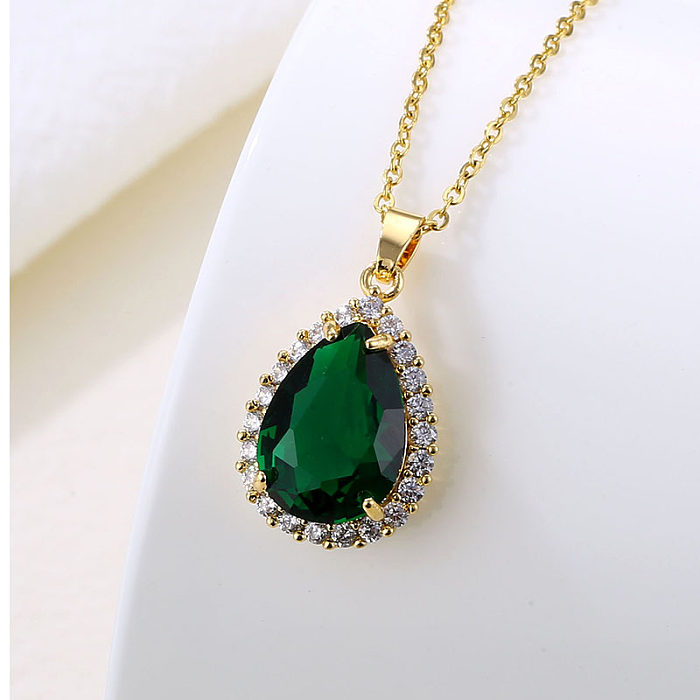 Wholesale Artistic Water Droplets Stainless Steel  Stainless Steel 18K Gold Plated Gold Plated Zircon Pendant Necklace