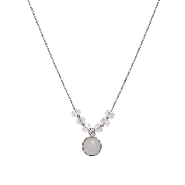 Elegant Basic Geometric Stainless Steel Moonstone Pendant Necklace In Bulk