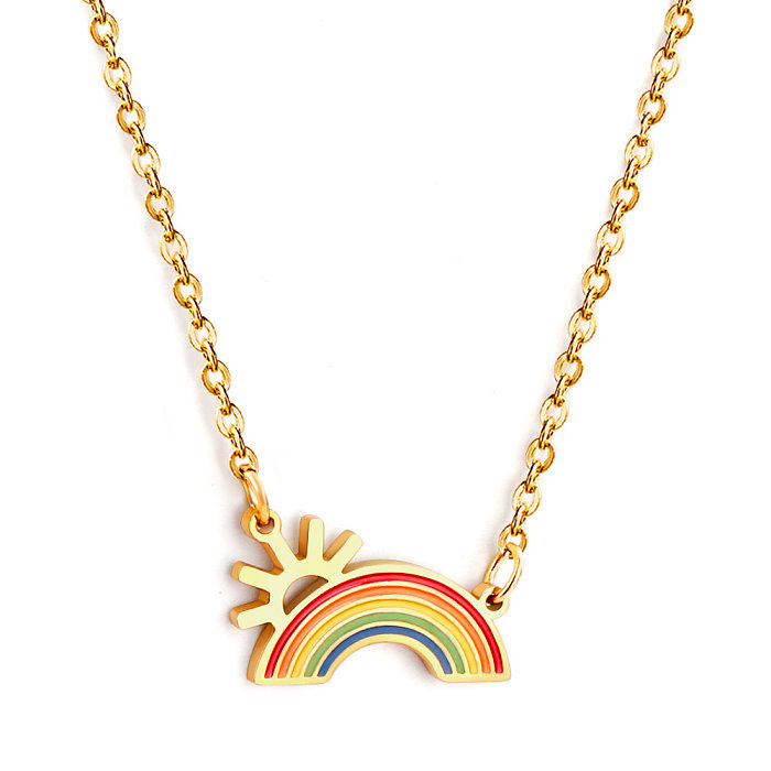 Modische Regenbogen-Anhänger-Halskette mit Edelstahlbeschichtung, 1 Stück